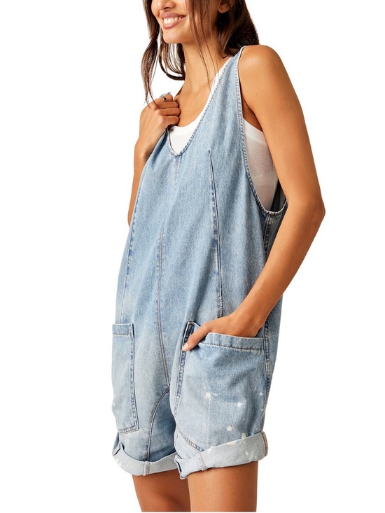 We The Free Denim - NEW WE THE FREE x Free People High Roller Shortalls in Bright Eyes NWT🌷